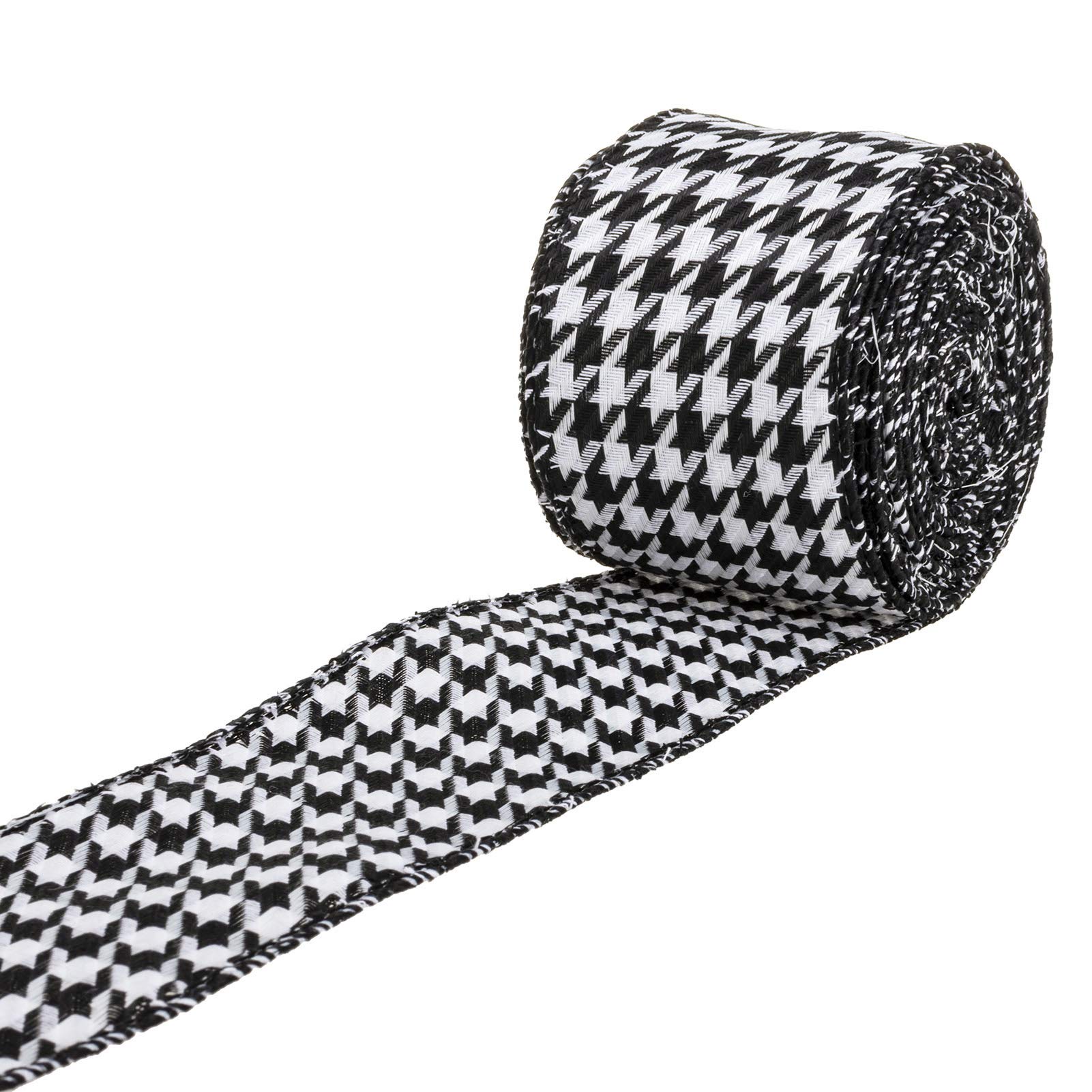 Amazon.com: ATRBB Black and White Houndstooth Wired Edge Ribbon, 2